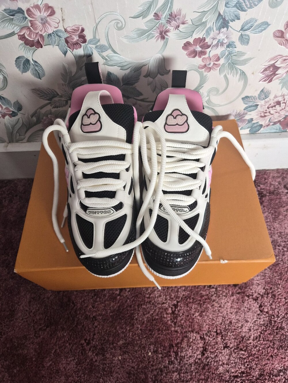 Louis Vuitton Trainer Sneakers in Black, White & Pink